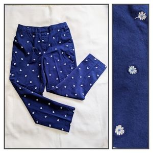 Isaac Mizrahi Live Stretch Dk Blue Crop Pants/Slacks Embroidered Daisy Sz 4.EUC